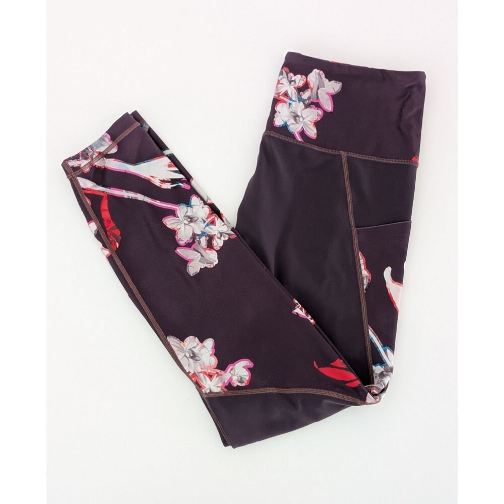 Athleta Leggings Women’s M Regal Plum Floral Print Stash Side Pockets
